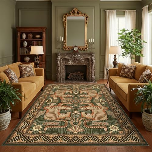 GarveeHome Tibetan Tiger 5x7 Area Rug Boho Green Washable Living Room by GarveeHome