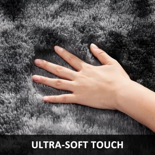 Ophanie Tie-Dyed Black & Grey Area Rugs 2x6 for Bedroom Living Room, Fluffy Shag Fuzzy Carpet, Plush Shaggy Rug, Indoor Carpet for Kids Boys Dorm Home Decor Aesthetic, Nursery with 99 pcs Pile fibers - Image 2