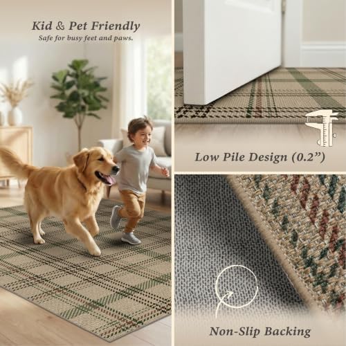 JTJ Easy Jute Kitchen Runner Rug 2'6" x 8', Sage Green & Beige Plaid - Image 6