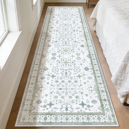 2'6 x 10' Runners Rug for Kitchen Washable (Pale Sage Misty Blue) by Unknown
