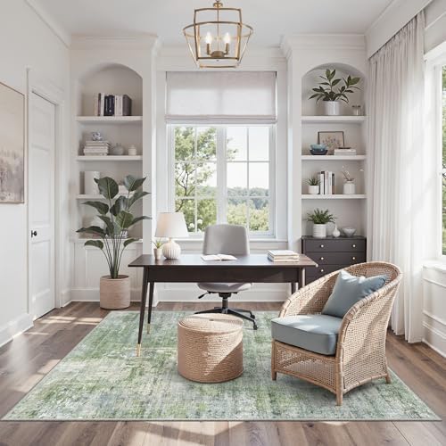 Soalmost Abstract 3x5 Rugs, Small Kitchen Entryway Area Rug Green/Ivory - Image 4