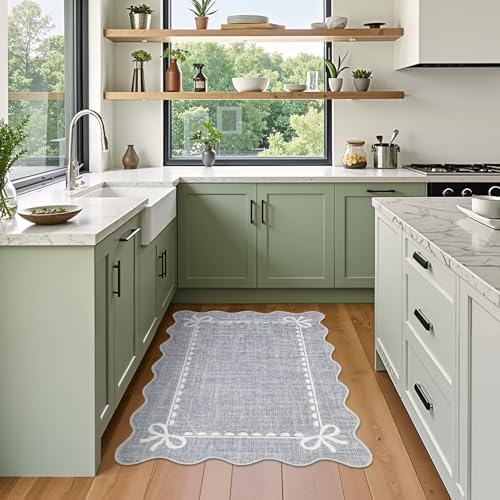 GarveeHome Scalloped Entryway Rug 2x3 Washable Front Door Bow Rug, Grey - Image 3