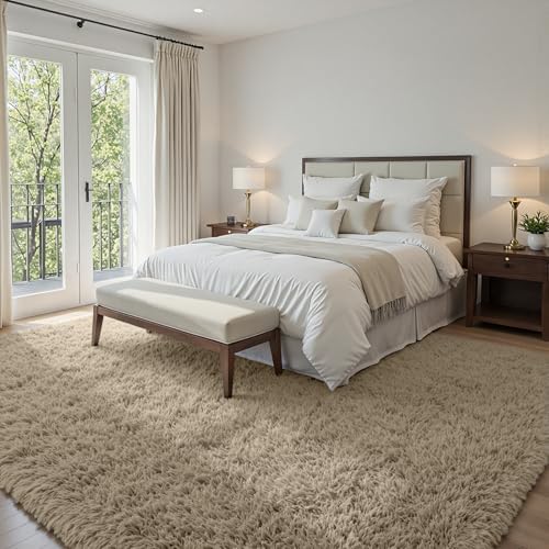 5x7 Fluffy Shag Area Rugs for Living Room Bedroom: Soft Carpet Gray Camel - Image 2