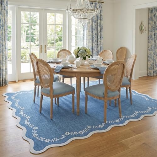 GarveeHome 5x7 Scalloped Area Rug Blue Washable Bedroom Living Room Rug - Image 4