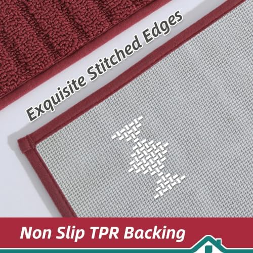 BEQHAUSE Kitchen Rugs 24"x60", Non Slip Washable Kitchen Mat, Burgundy Red - Image 3