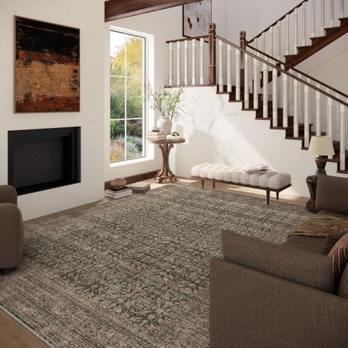 palohom 10x12 Area Rugs for Living Room: Large Area Rug Washable Stain Resistant Non Slip Distressed Vintage Rug Low Pile Faux Wool Soft Rug for Bedroom Farmhouse Dining Room Nursery Kids Playroom - Image 2