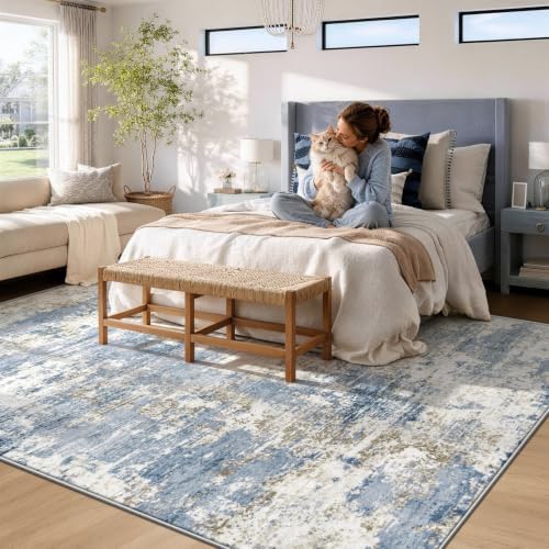 XLUEZ 6x9 Area Rugs for Living Room, Washable Modern Abstract Large Area Rug Neutral Soft Non Slip Kids Rug Stain Resistant Indoor Carpet for Bedroom Nursery Dining Room Playroom(Blue, 6'x9') - Image 4