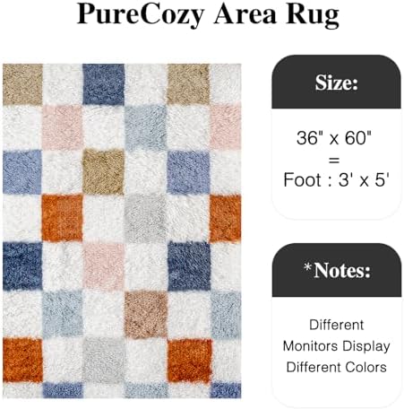 PureCozy Checkered Area Rug 3x5 for Kids Room Soft Fluffy Shag Carpet - Image 3
