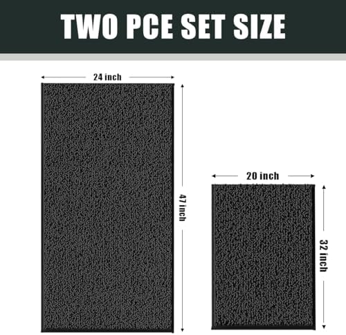 Bathroom Rugs Set 2 Piece Thick Chenille Kitchen Mats,Quick Dry Absorbent Bath Rugs With Non-Slip Pvc Backing,Bath Mats for Bathtub,Bedroom,Living room -Home Decor Large Rugs 47x24+32x20 Inch Black - Image 3