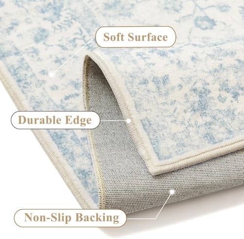 PureCozy 2x10 Blue Runner Rug Washable Hallway Non Slip Kitchen Vintage - Image 5