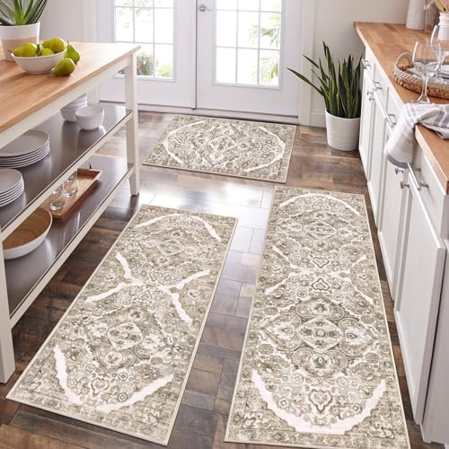 HEBE Boho Kitchen Rugs Set of 3, Non Slip Washable Kitchen Mats for Floor - Image 6