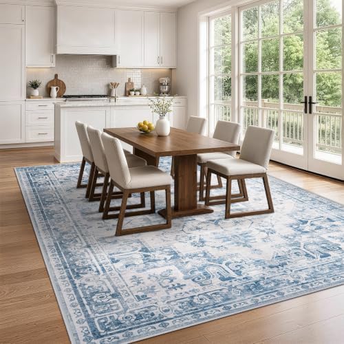 5x7 Washable Area Rugs for Bedroom Blue Grey Non-Slip Rug - Image 3
