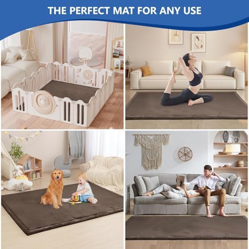 Baby Play Mat for Floor,1.3" Thick Elasti-Foam 74×50 Playpen Mat for Toddlers Infant kids,Water-Repellent Soft Coral Velvet for Tummy Time, Non-Slip Backing for Crawling,Tatami Style(Dark Brown) - Image 5
