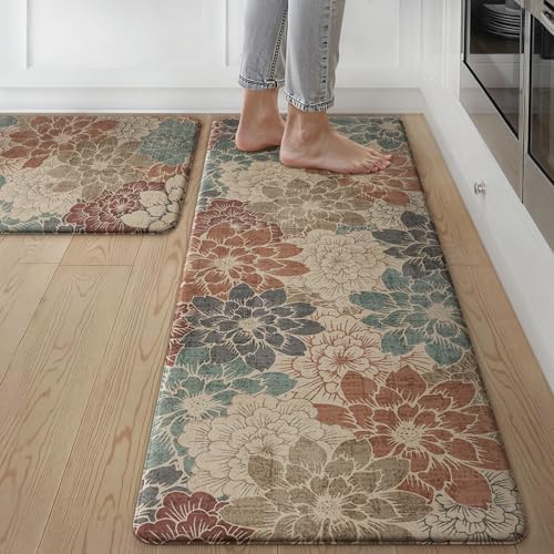 GENIMO Anti Fatigue Kitchen Mats for Floor 2PCS, Standing Rugs, Brick Red by GENIMO