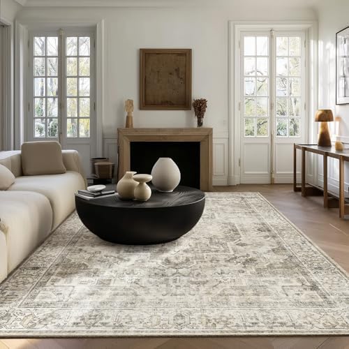 Washable Area Rugs for Living Room: 5x7 Bedroom Area Rugs Boho Vintage Rugs Stain Resistant Non Slip Low Pile Soft Lightweight Carpet for Kitchen Dining Room Farmhouse Nursery Kids Room Home Office - Image 2
