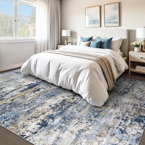 pmtsns Area Rugs 10x12 Living Room: Washable Rug Modern Abstract Neutral Soft Non-Slip Low-Pile Indoor Large Carpet for Bedroom Dining Room Playroom Home Office (Blue Grey Brown, 10'x12') - Image 6