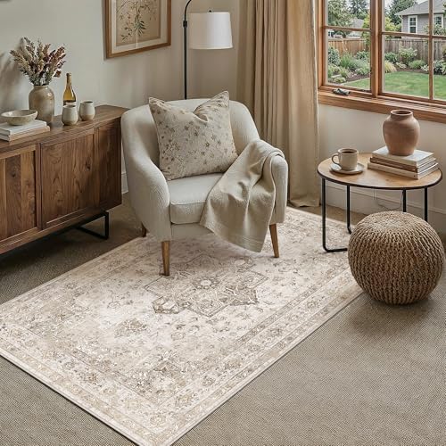 PureCozy Taupe 3x4 Washable Area Rug Entryway Vintage Oriental Carpet - Image 3