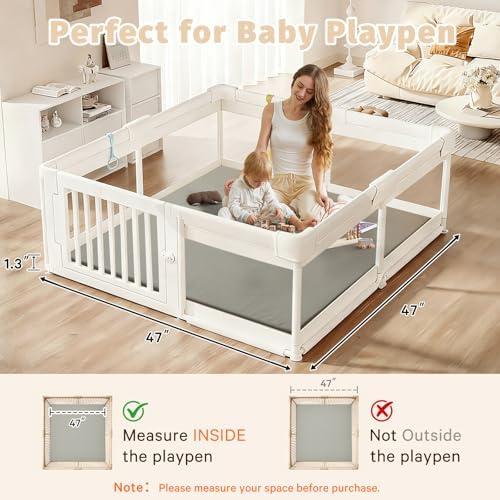 Baby Play Mat for Floor Nursery Rug Muscle Mat Area Rug Playroom Rug 47"x47" Playpen Mat Elastic Foam 1.3" Thick Crawling Mat for Babies,Toddlers, Infants, Kids,Grey - Image 2