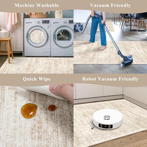 Kitchen Rug Sets 3 Piece Washable – Non Slip Modern Boho Small Kitchen Rugs and Runner Set for Sink Entryway Bathroom Hallway – Soft Low Pile Floor Mats (Cream Beige, 2x3+2x4+2x5) - Image 7