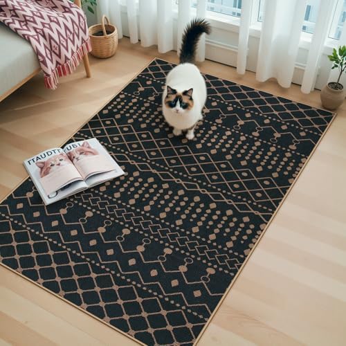 Lahome Moroccan Easy Jute 3x5 Outdoro Rug, Black and White Entryway Rug - Image 2