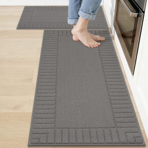 BEQHAUSE Kitchen Rugs Non Slip Washable 2PCS, 20"x30"+20"x48", Grey by BEQHAUSE
