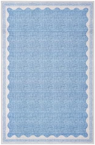 GarveeHome 4 x 6 Rug Non-Slip Washable Low-Pile Carpet - Scalloped Solid Blue Modern Minimalism Rugs for Bedroom Living Room Nursery Kitchen Entryway Indoor Mat with Rubber Back - Image 6