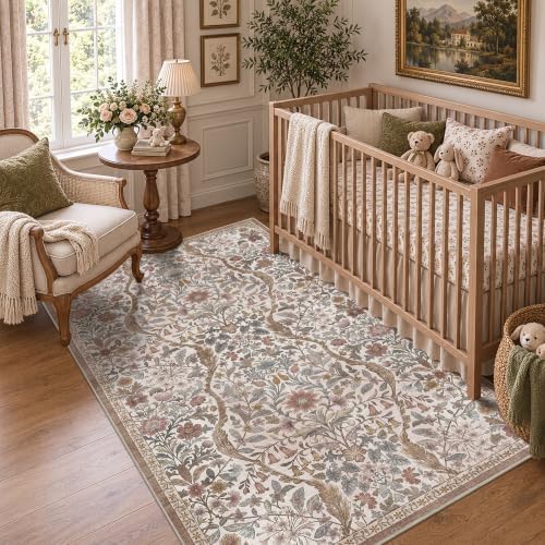 3x5 Throw Rug Floral Print Area Rug Soft Low Pile for Entryway - Image 4