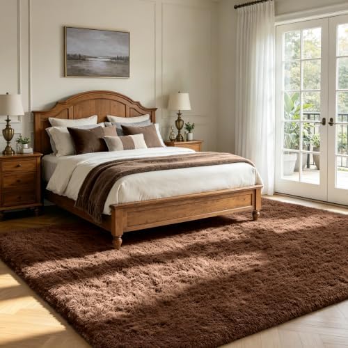 9X12 Large Area Rugs for Living Room Bedroom,Big Shag Rug for Bedroom Dorm,Soft Fluffy Indoor Carpet Plush Rugs for Living Room Home Decor (Brown, 9X12 Feet) - Image 5