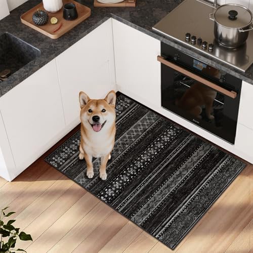 2x3 Washable Area Rugs for Living Room Boho Bathroom Rug Black/White - Image 5