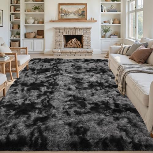 7x10 Area Rugs for Living Room, Large Fluffy Shag Bedroom Rugs Non-Slip, Ultra Soft Plush Carpet for Nursery Kids PlayRoom Dorm Office Indoor Modern Carpets(Dark Grey) - Image 2