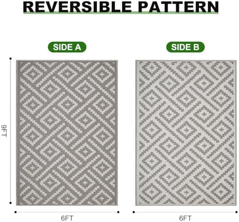 RURALITY Outdoor Rugs 6x9 Feet for Patios Clearance,Plastic Straw Waterproof Mats for Backyard,Porch,Deck,Balcony,Coffee&Beige - Image 2