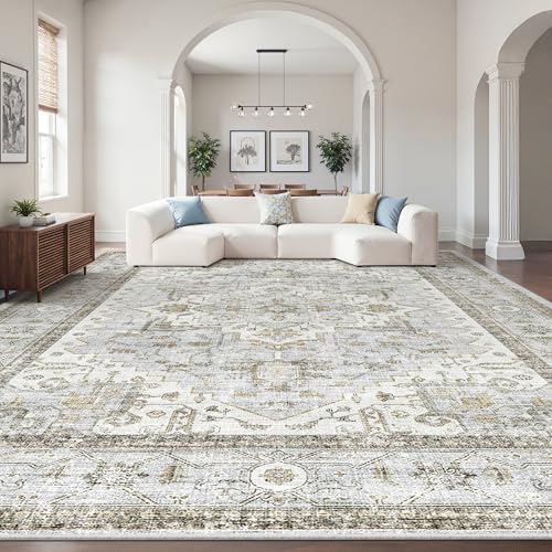 Washable Area Rugs for Living Room 9x12 Vintage Floral Large Soft Rug Blue by Befbee
