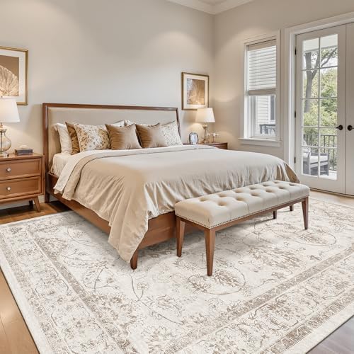 Madane 8x10 Area Rugs for Living Room, Washable Neutral Rug Brown/Ivory - Image 2