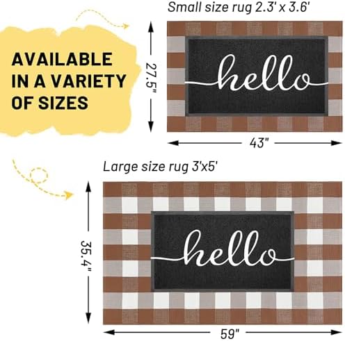 KILOCOCO Buffalo Plaid Checkered Rug 27.5x43 in Brown White Front Door Rug - Image 2