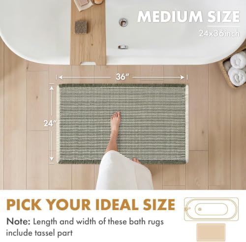 MIULEE Set of 2 Waffle Bathroom Rugs Boho Bath Mat Green&Cream 24x36 Inch - Image 2