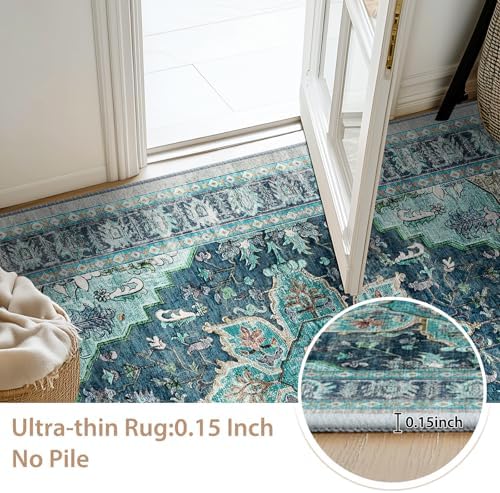 BESTSWEETIE Washable Boho 3x5 Area Rug for Living Room, Teal Dark Green - Image 4