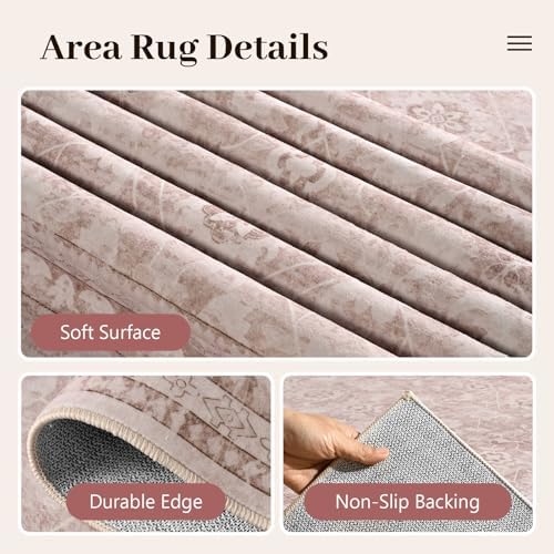 8x10 Ft Large Area Rugs for Living Room, Soft Non-Slip Machine Washable Rug, Vintage Stain Resistant Carpets for Bedroom Nursery Dining Room Home Decor (Grey Pink) - Image 6