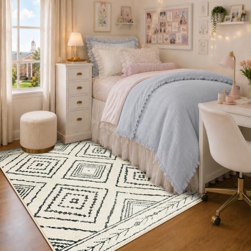 BESTSWEETIE 5'x7' Washable Area Rug for Living Room Bedroom White Black - Image 2