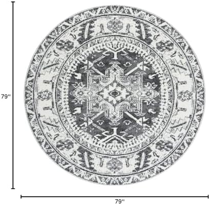 SAFAVIEH Vintage Hamadan Collection Area Rug - 6'7" Round, Grey & Ivory, Traditional Persian Design, Non-Shedding & Easy to Clean, Ideal for Living Room, Bedroom, Dining Space (VTH211G) - Image 2