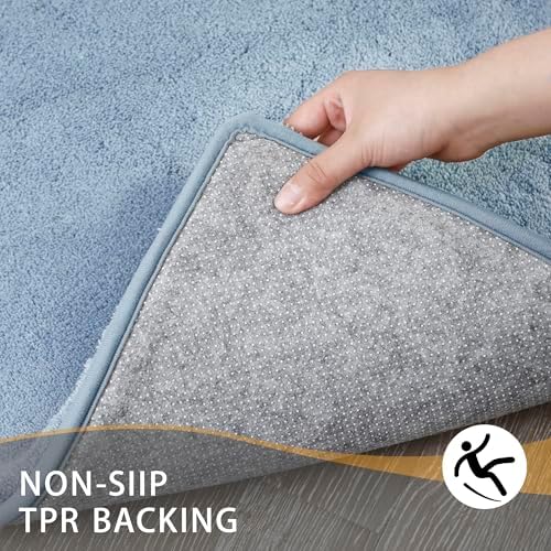 MINIDEAR Toilet Rugs 24x20 - U Shaped Light Blue Thick Memory Foam Contour Rugs,Ultra Soft & Plush Fluffy, Non-Slip, Quick Dry, Absorbent Washable Floor Microfiber Mat for Home Decor Accessories - Image 2