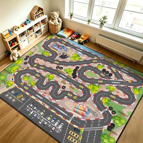 Kids Car Road Play Rug, 5x7 ft Race Track Rug Play Mat by GRAMBET