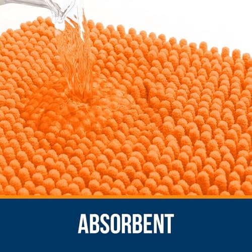 OLANLY Chenille Bathroom Rugs Sets 3 Piece, 30"x20"+24"x16"+24"x20", Orange - Image 3