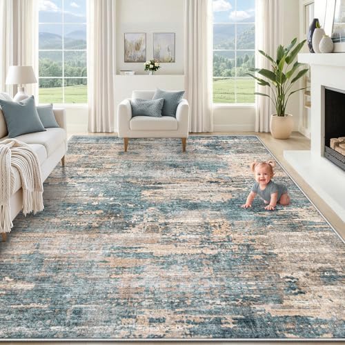 XLUEZ 8x10 Area Rugs for Living Room, Washable Modern Abstract Large Area Rug Neutral Soft Non Slip Kids Rug Stain Resistant Indoor Carpet for Bedroom Nursery Dining Room Playroom(GreenBrown, 8'x10') by XLUEZ