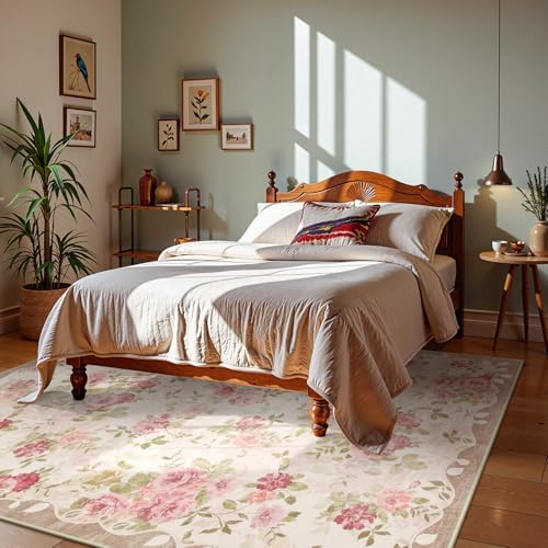Lahome Vintage Floral 8x10 Area Rugs,Pink Large Living Room Rugs - Image 3