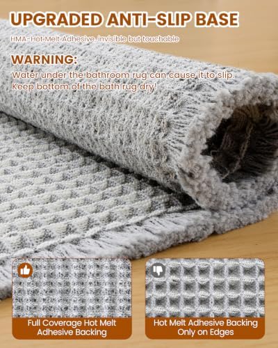 Smiry Waffle Bath Mat 60X16, Soft Absorbent Bathroom Rug, Lightgrey & Cream - Image 5