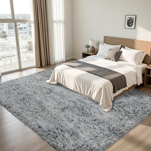 8x10 Area Rug for Living Room,Light Gray Fluffy Shag Non-Slip Bedroom Rugs - Image 3
