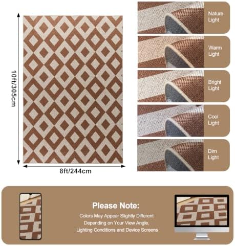8×10 Easy Jute Rug Washable Rugs Low Pile Indoor Farmhouse Neutral Non Slip Rug Modern Carpet Door Mat for Backyard Bedroom Kitchen Porch Patio Brown - Image 2