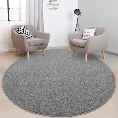 FlyDOIT Round Area Rugs for Bedroom Living Room, 6x6 Grey Super Soft Comfy Thickened Memory-Foam Indoor Circle Carpets, Modern Aesthetic Minimalist Carpet for Boys Girls Adults Nursery Home Décor - Image 6