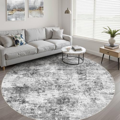 LOONGRUG Round Rug 10x10 Washable Neutral Modern Living Room Rug Black Gray - Image 6