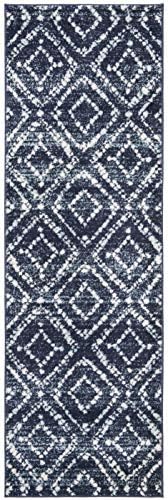 SAFAVIEH Adirondack Collection Runner Rug - 2'6" x 8', Navy & Ivory, Modern Diamond Distressed Design, Non-Shedding & Easy Care, Ideal for High Traffic Areas in Living Room, Bedroom (ADR131N) - Image 3